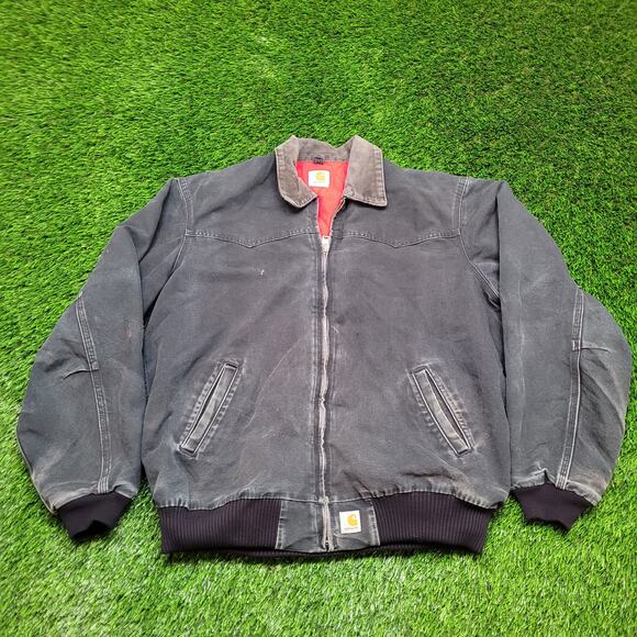 VTG Y2K Carhartt Santa Fe Jacket Distressed Faded Black Red Lined 2XL Canvas - Picture 1 of 11